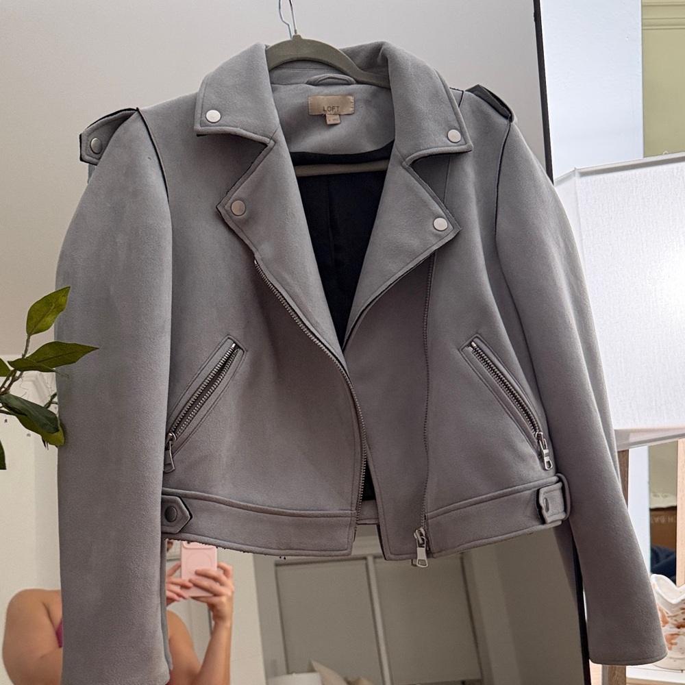 LOFT Women's Gray Leather Jacket